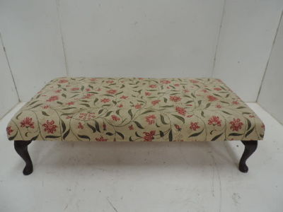 Large Rectangular Upholstered Top Stool on Short Cabriole Legs