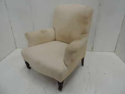 Victorian Upholstered Howard Style Armchair on Turned Front Legs with Casters