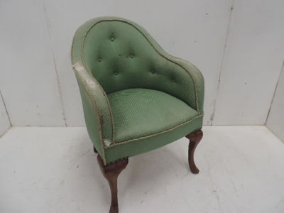 Edwardian Upholstered Button Back Tub/Armchair on Cabriole Legs