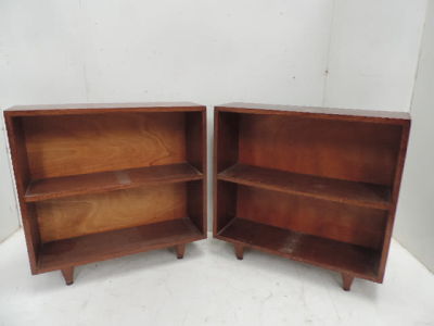 Pair of Matching Low Mid 20th Century Open Pale Mahogany Bookcases on Short Legs