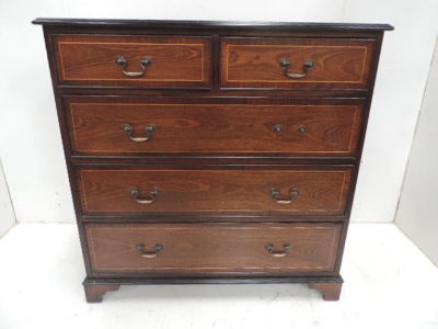 Reproduction Mahogany & Satinwood Two Over Three Drawer Chest on Barcket Feet