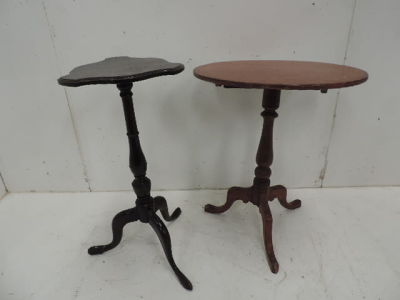 Early 19th Century Mahogany Oval Top Tripod Table Plus One Other Candle Stand