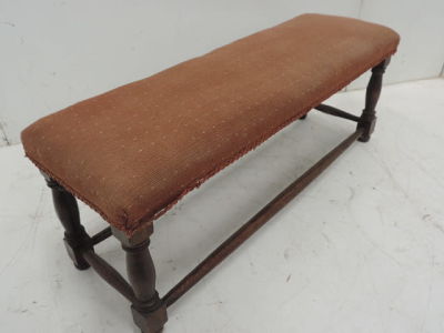 Turned Oak with Stretchers Upholstered Top Hearth Stool