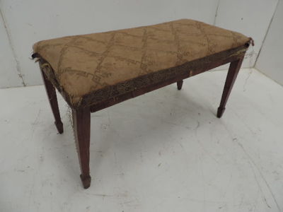 Edwardian Mahogany Square Tappered Leg Upholstered Top Duet Stool