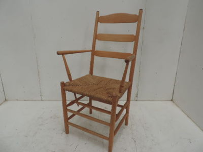 Mid Century Scandinavian Beech Wood Shaker Style String Seat Carver / Armchair