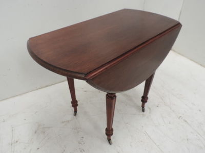 Small Early 19th Century Mahogany Drop Leaf Occasional Table on Reeded Legs with Casters