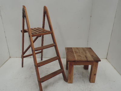 Small Teak Occasional / Lamp Table Plus Vintage Set of Step Ladders