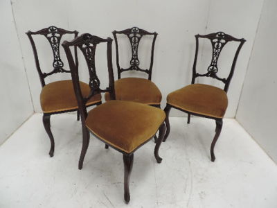 Set of Four Edwardian Mahogany Salon Suite Dining Chairs on Cabriole Legs