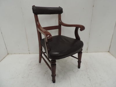 Victorian Mahogany Library Carver / Armchair with Stretchers
