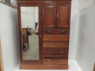 Edwardian Mahogany Single Mirrored Door Gentleman's Compactum Wardrobe with Multiple Chest of 