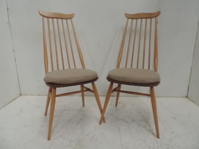 Pair of Vintage Blond Ercol High Back Dining Chairs