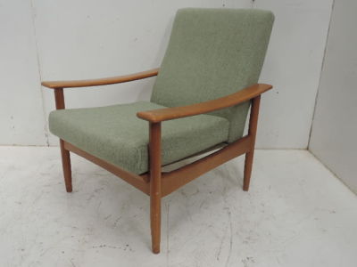 Mid Century Open Wooden Frame Armchair with Cushions