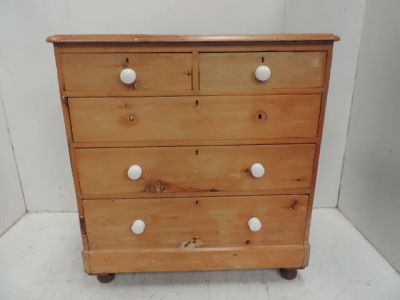Victorian Stripped Pine Two Over Three Drawer Chest with White Porcelain Handles
