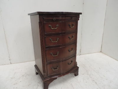 Small Reproduction Mahogany Bow Front Chest with Slide