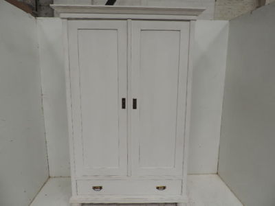 Continental White Decorated Pine Double Door Wardrobe with Drawer Below