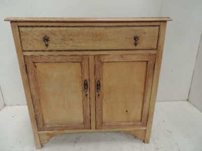 Edwardian Stripped Oak Two Door Cabinet with Drawer
