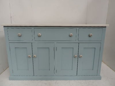 Duck Egg Blue Decorated Three Drawer Sideboard with Porcelain Handles