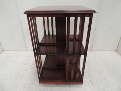 Mahogany & Satinwood Inlay Revolving Square Bookcase on Stand