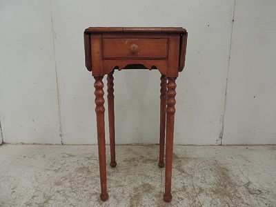 Small Folding Golden Pembroke Side Table on Turned Legs with Drawer