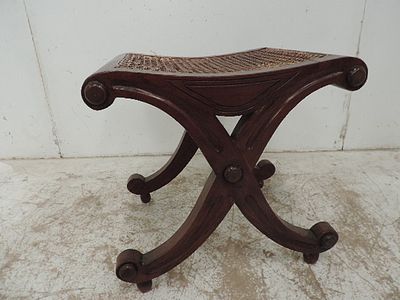 William IV Mahogany X Shape Frame Stool with Cane Work Seat