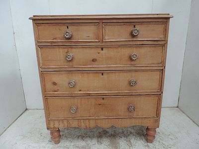 Regency Stripped Pine Two Over Three Drawer Chest on Turned Legs with Bun Handles
