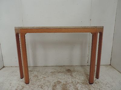 Late 20th Century Italian Design Pale Oak Frame Four Leg Side Table with Thick Shaped Stone Top