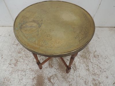 Indian Brass Circular Tray Top Table on Turned Folding Stand