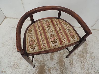 Edwardian Mahogany & Satinwood Inlay Bowed Back Dressing / Piano Stool with Stretchers