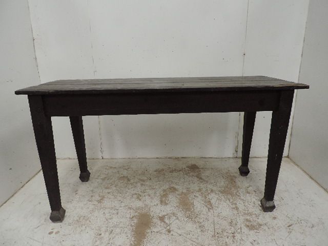 Edwardian Rectangular Decorated Kitchen Table of Square Tapered Legs