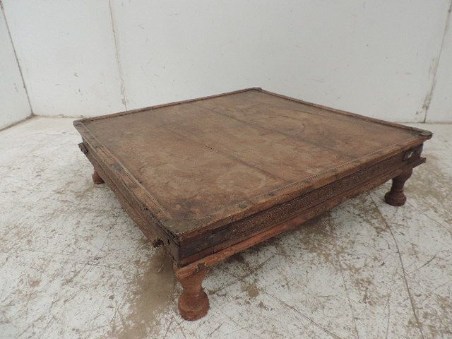 Afganistan Low Carved Teak Table on Short Turned Legs