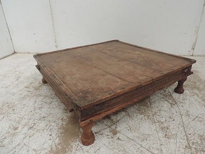 Afganistan Low Carved Teak Table on Short Turned Legs