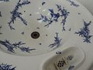 Victorian Blue & White Decorated Wash Bowl on Turned Tripod Mahogany Stand with DrainageImage - 2
