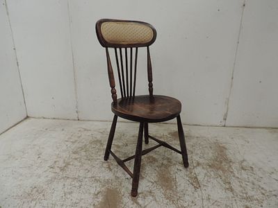 Edwardian Turned Stained Elm Circular Seat Stick / Side Chair