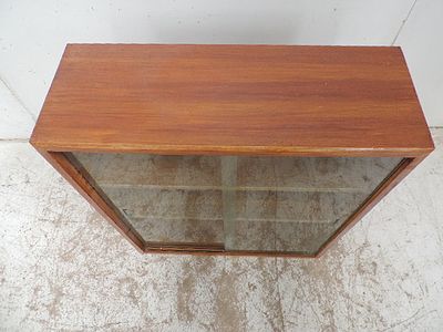 Low Mid Century Twin Glass Sliding Door Bookcase