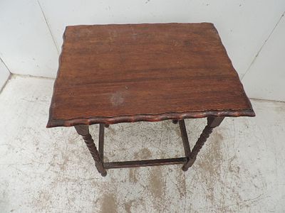 Edwardian Oak Rectangular Pie Crust Edge Side Table on Barley Twist Supports
