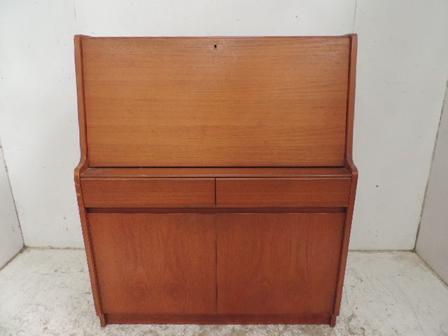 Mid Century Remploy Teak Fall Front Bureau with Fitted Interior