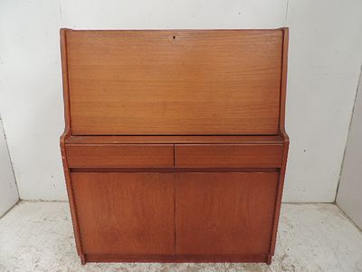 Mid Century Remploy Teak Fall Front Bureau with Fitted Interior