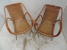 Pair of Mid Century Wicker Work Armchairs on Steel Work Frame LegsImage - 1