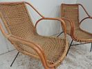 Pair of Mid Century Wicker Work Armchairs on Steel Work Frame LegsImage - 2