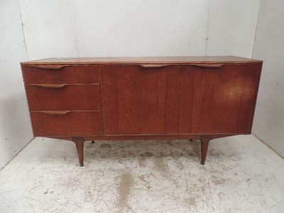 Mid Century McIntosh Furniture Teak Two Door & Set of Three Drawer Sideboard on Slender Legs