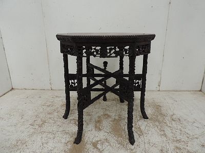 Antique Oriental Carved & Pierced Coromandel Wood Folding Frame Occasional Table
