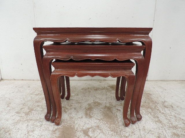 Set of Three Graduated Oriental Hardwood Nest of Tables