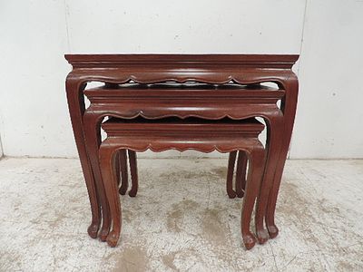 Set of Three Graduated Oriental Hardwood Nest of Tables