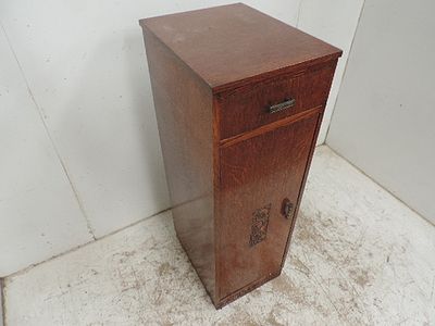 Small Art Deco Oak Occasional Side Cabinet with Drawer