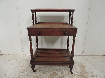 Victorian Mahogany Three Tier Watnot with Drawer on Turned Supports on Casters
