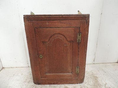 Early Georgian Oak Panel Door Hanging Corner Cabinet
