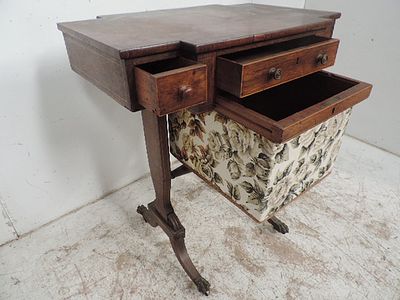 Regency Rosewood Sewing / Work Box Table with Drawers & Wool Bag