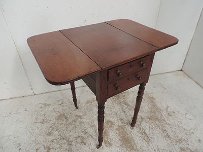 Regency Mahogany Two Drawer Side / Pembroke Drop Leaf Table on Turned Legs