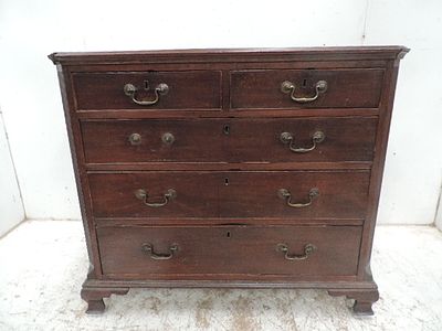 George I Mahogany Two Over Three Drawer Chest with Brass Drop Handles & Small Shaped Bracket Feet