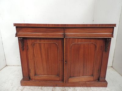 Early Victorian Mahogany Door Side Cabinet with Shaped Drawers